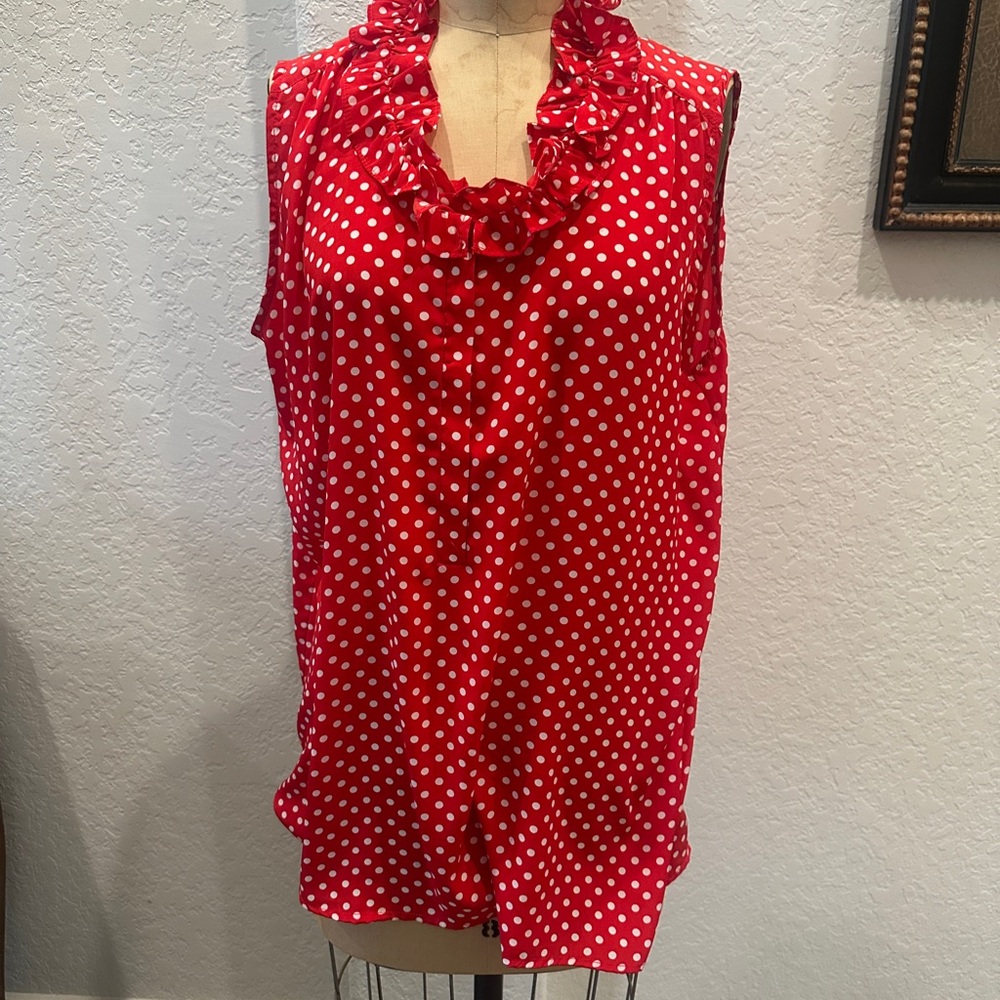 Renuar Red Polka Dot Sleeveless Top